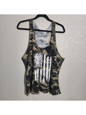 Camo Sleeveless Racerback Womens Tank Top XL Green Flag Print